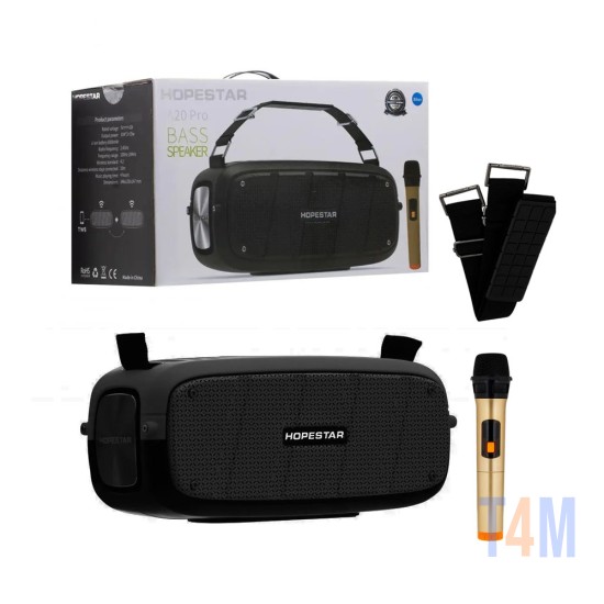 COLUNA PORTÁTIL BLUETOOTH HOPESTAR A20 PRO TWS/HANDS-FREE/U DISK/TF/AUX COM MICROFONE SUPORTE POWER BANK 35W PRETO